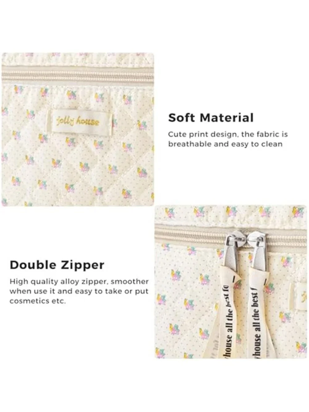Quilted Makeup Bag 3Pcs Cotton Large Travel Makeup Bags Organizer
